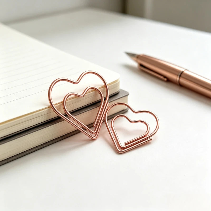 50pc Heart Shaped Paper Clip Rose Gold Bookmark Clip Cute Notebook Decoration Stationery Clip and Office Supplies Peaceful Pleasures Health and Wellness