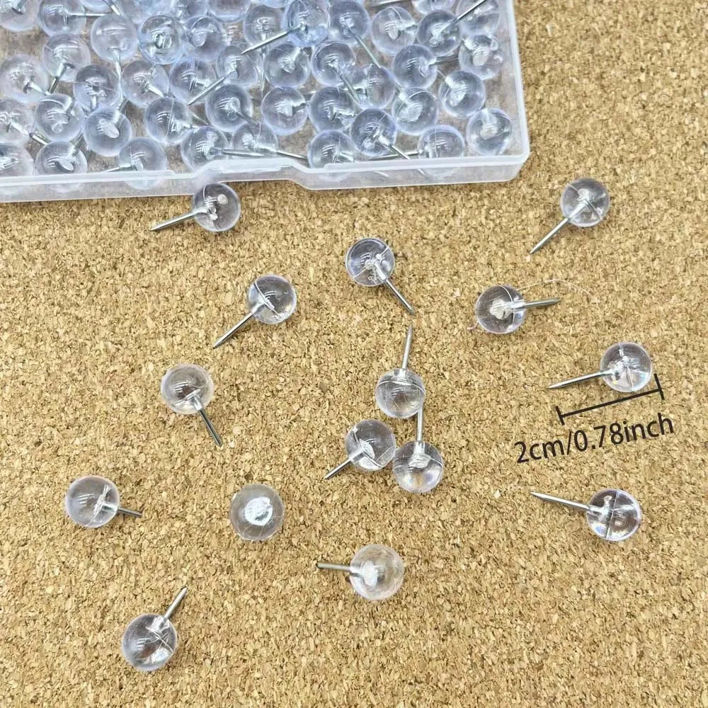 100 Clear Push Pins – Steel Thumb Tacks for Bulletin Board