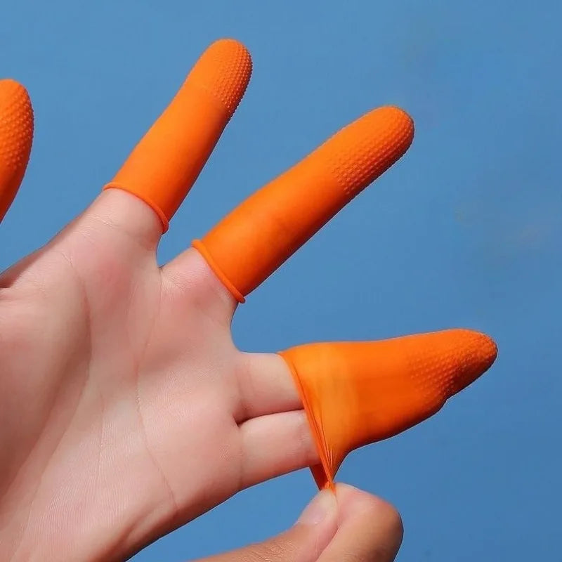 100Pcs Anti-slip Finger Cover Orange Color Durable Protective Finger Cover Thickened Latex Protective Finger Guard Peaceful Pleasures Health and Wellness
