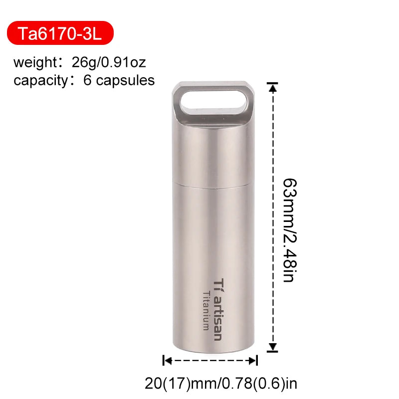 Tiartisan Pure Titanium Mini Sealed Pill Box Waterproof Keychain Outdoor Camping Ultralight Portable Polished Surface EDC Tools Peaceful Pleasures Health and Wellness L
