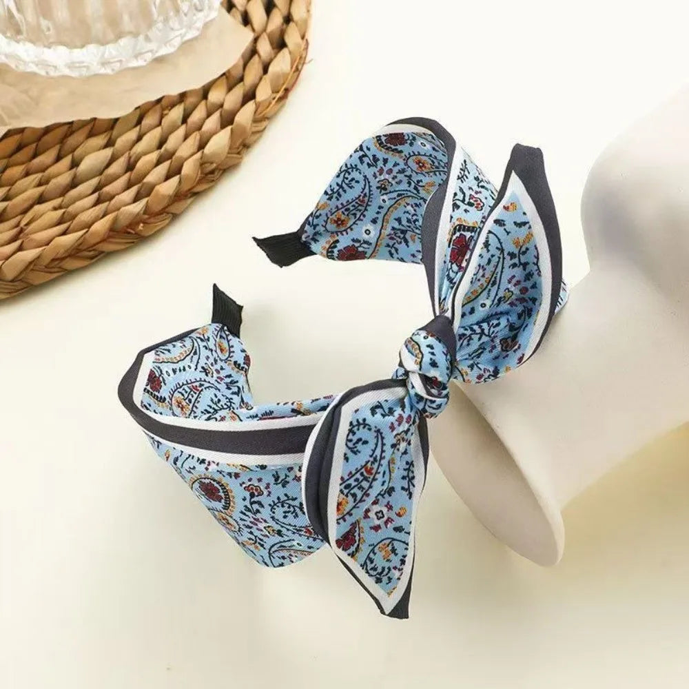 Wide Brim Bowknot Headband – Floral Paisley Elastic Hair Hoop