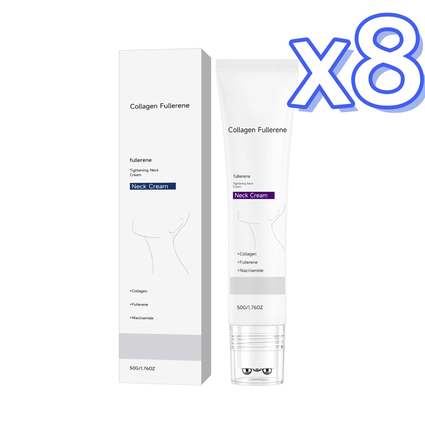 Collagen Neck Cream Reduce Neck Wrinkles Fine Lines Firming Lifting Neck Eliminate Double Chin Skincare Neck Lines Protein Cream Peaceful Pleasures Health and Wellness 50g Boxed x 8pcs