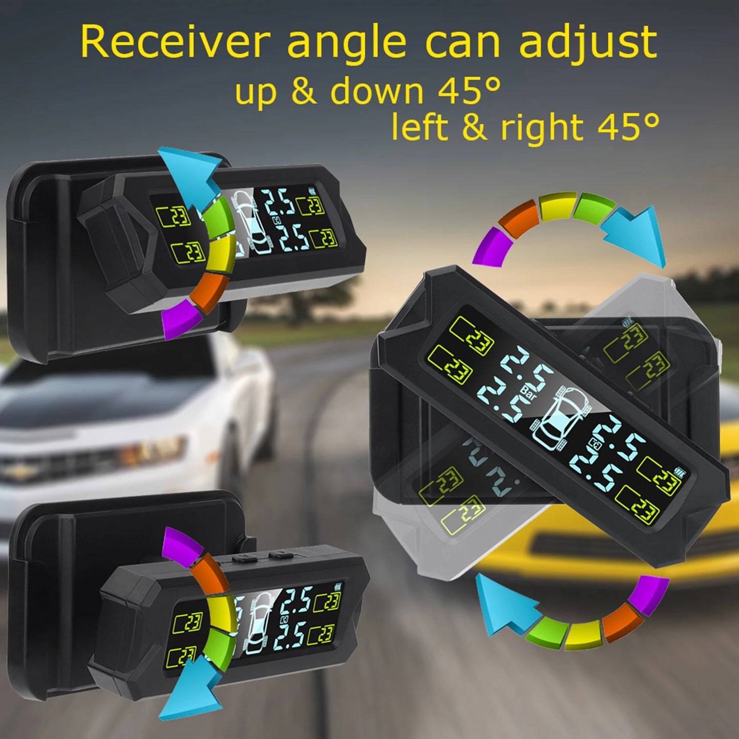 Solar Wireless TPMS – 4 Sensors, 5 Alarms, LCD Display