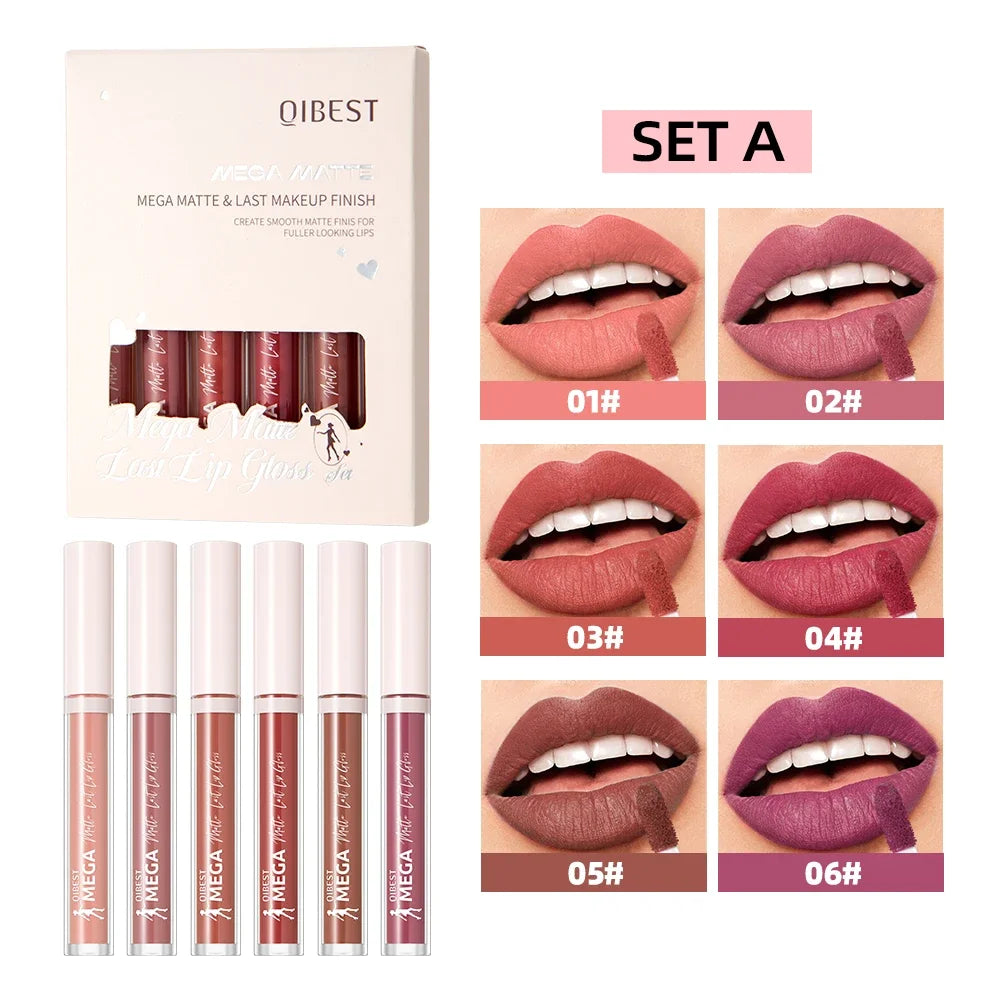 QIBEST Matte Liquid Lipstick Makeup Sets Waterproof Nude Purple Lip Tint Long Lasting Lip Glaze Red Lip Stain Cosmetics Kits Peaceful Pleasures Health and Wellness A Sets
