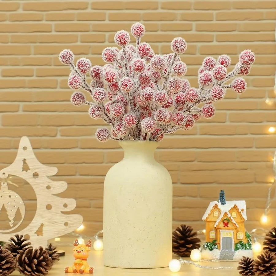 12Pcs Artificial Holly Berry Branches | Christmas & Wedding Decor