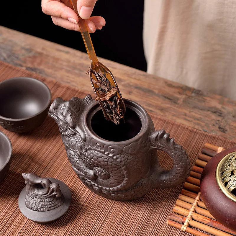 Chinoiserie large capacity dragon and phoenix teapot purple clay teapot kung fu tea set suit teapot tea maker Peaceful Pleasures Health and Wellness