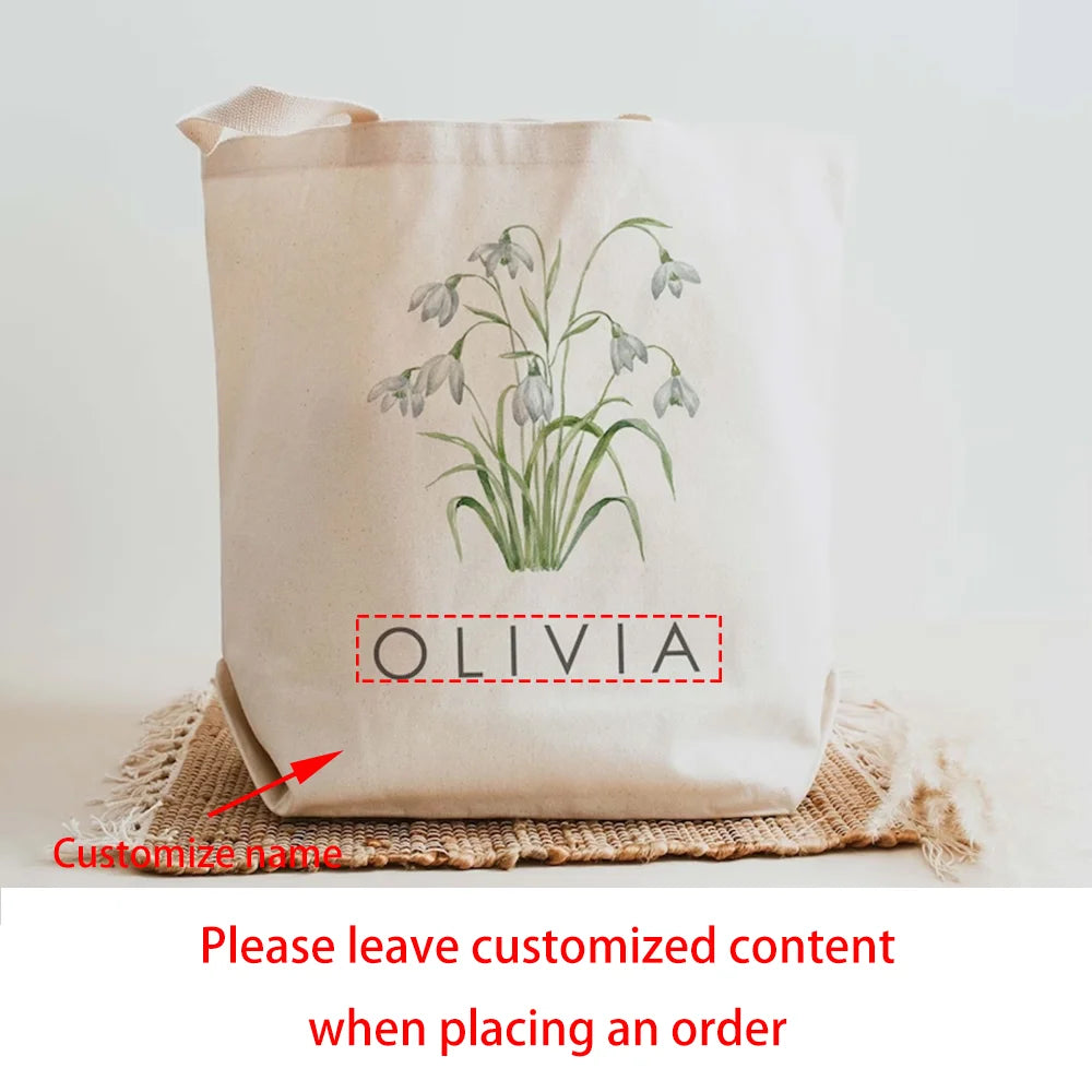 Custom Birth Month Flower Canvas Tote Bag | Personalized Gift
