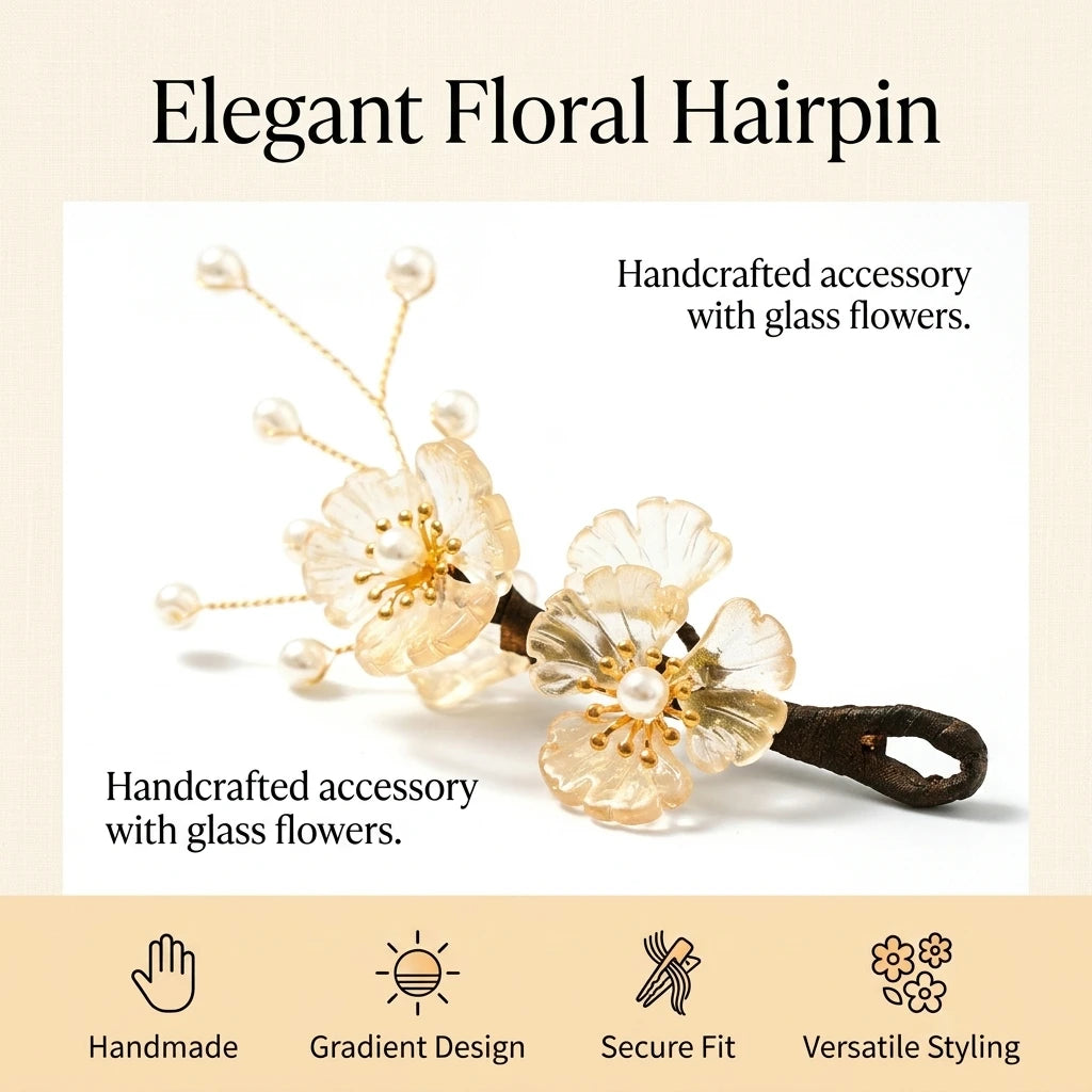 Vintage Hairpin With Gradient Glass Flower Design For Hanfu Enthusiasts Peaceful Pleasures Health and Wellness