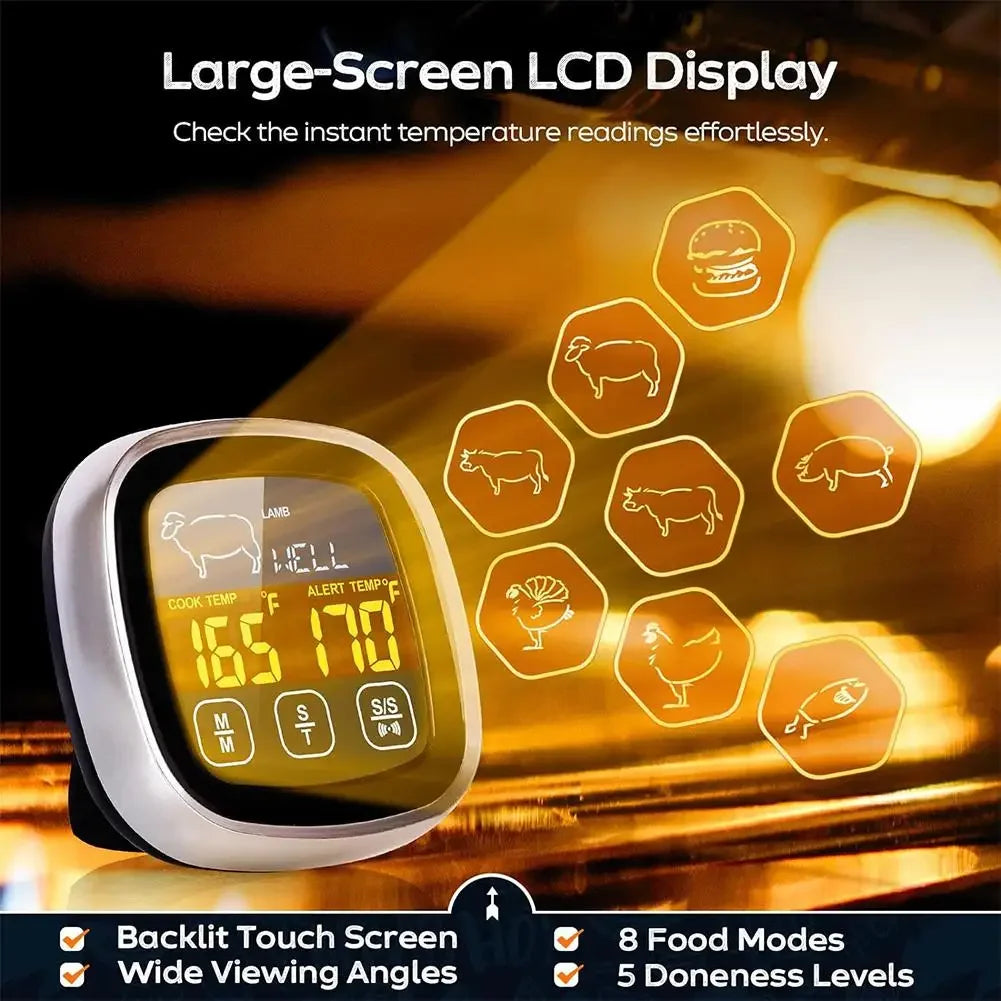 Digital Kitchen Thermometer Probe Touch Screen Meat Barbecue Food Temperature Measure Tool Steak BBQ Timer Cooking Tools 1PC Peaceful Pleasures Health and Wellness