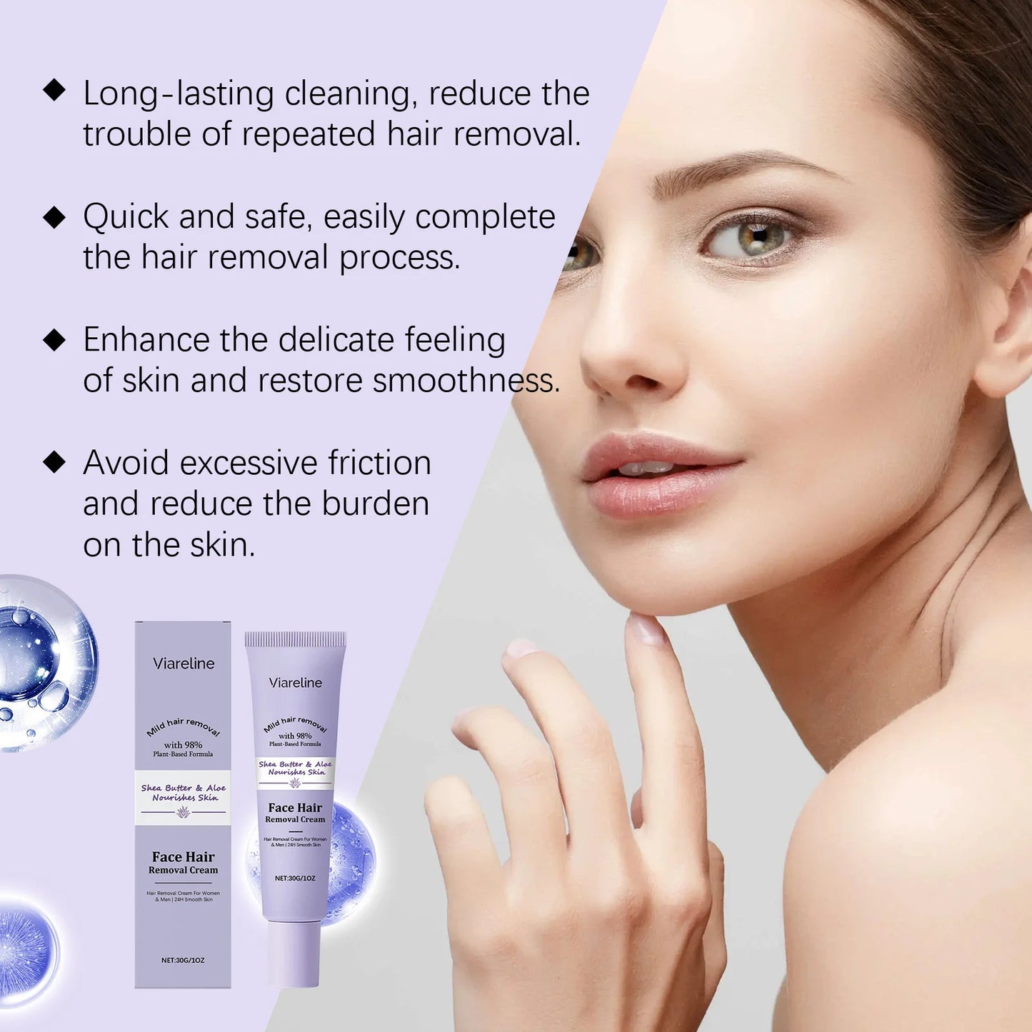 Viareline Facial Hair Removal Cream – Gentle Peach Fuzz Remover