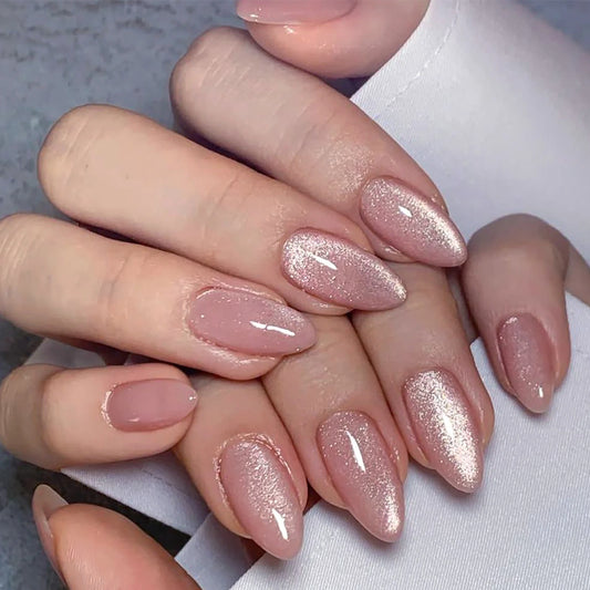 24pc Nude Pink Cat Eye Almond Press On Nails | Korean Style Press On Nails Peaceful Pleasures Health and Wellness 1