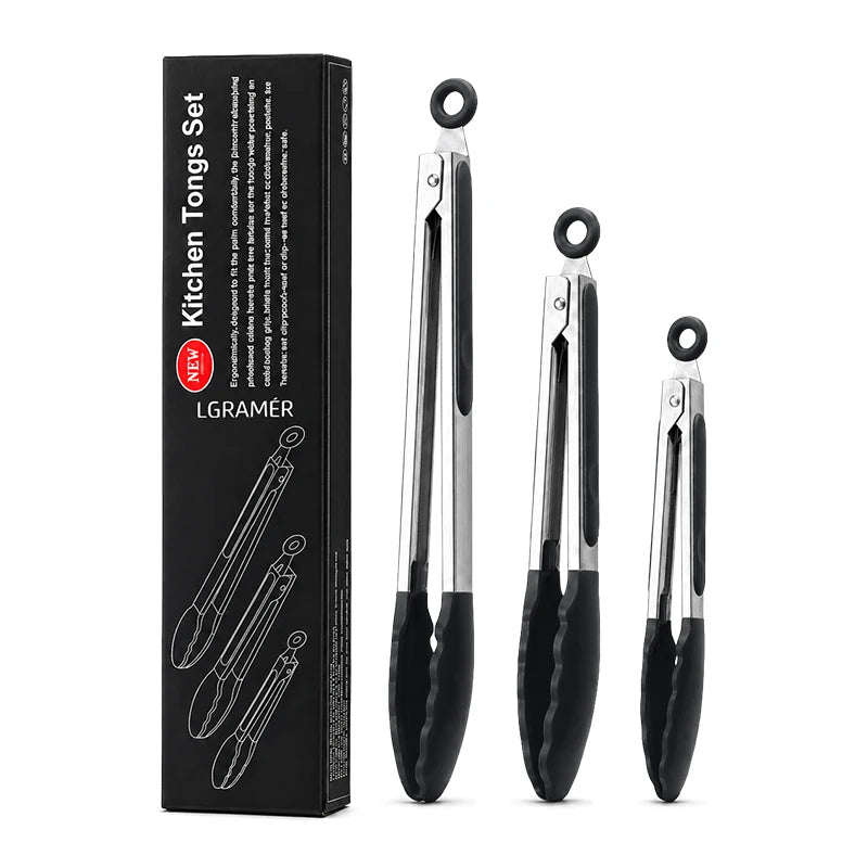Silicone Tip Kitchen Tongs Set 3 Sizes – BBQ & Cooking Tongs