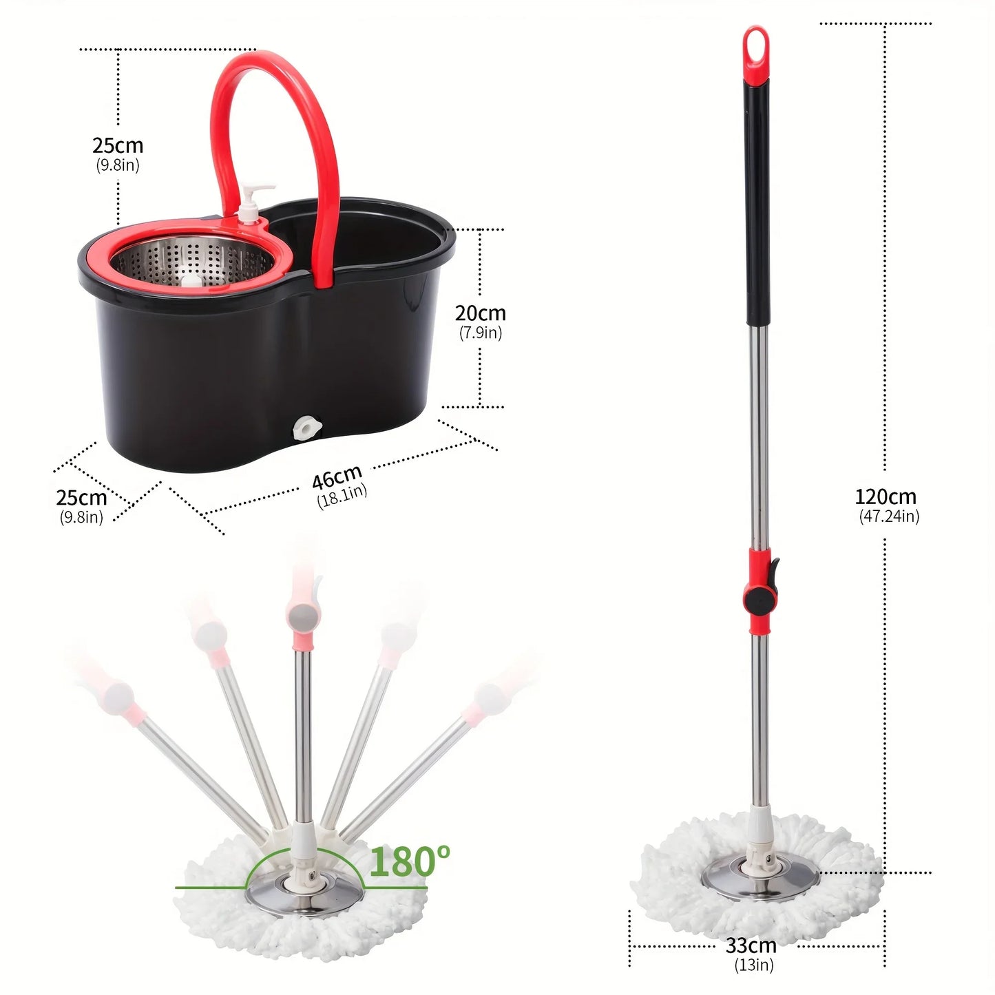 Hot Sale 360 Spin Mop and Bucket Set, Easy Wring Self Cleaning Floor Mop with 3 Replaceable Microfiber Heads & Adjustable Handle Peaceful Pleasures Health and Wellness