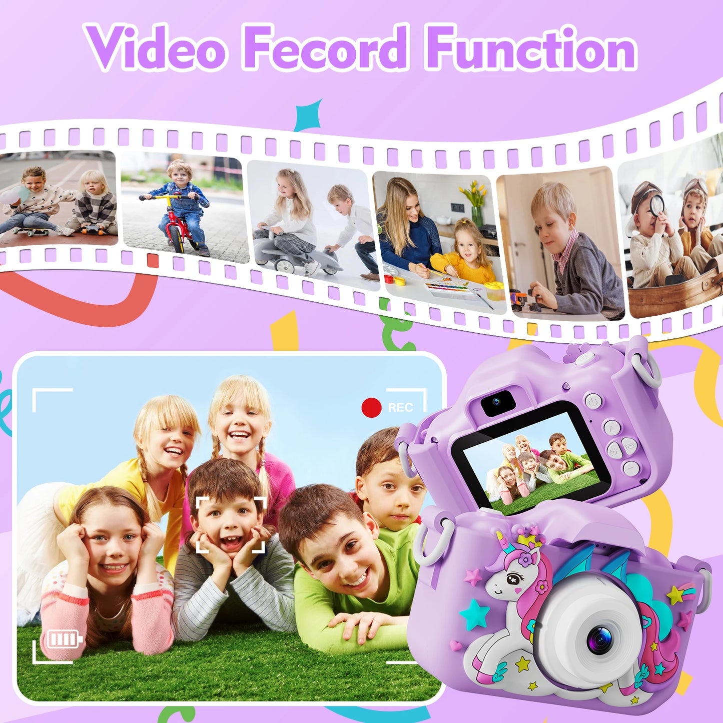 Kids Camera 1080P Video Mini Digital Camera Educational Toy Cameras With 32G Card Silicone Case for Girls Festival Birthday Gift Peaceful Pleasures Health and Wellness