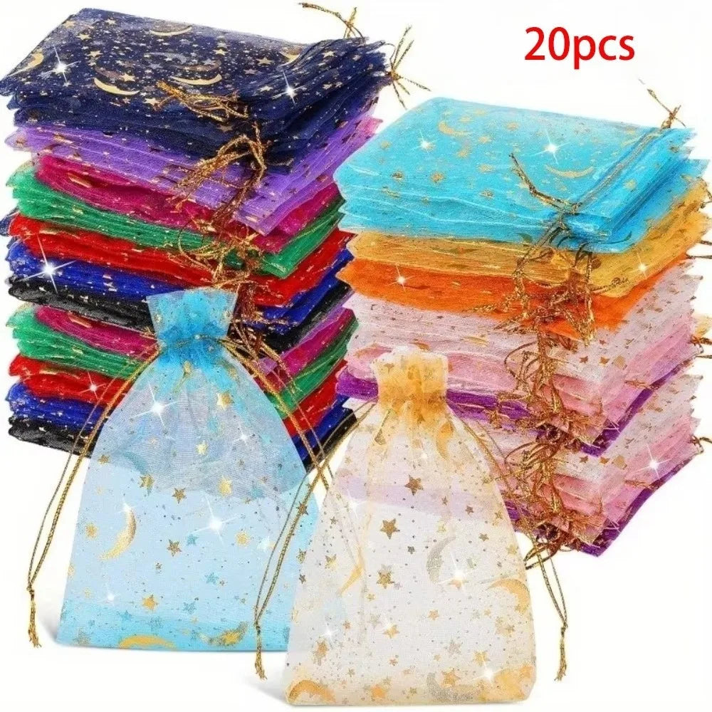 Moon & Stars Organza Drawstring Gift Bags | 10/20 Pack
