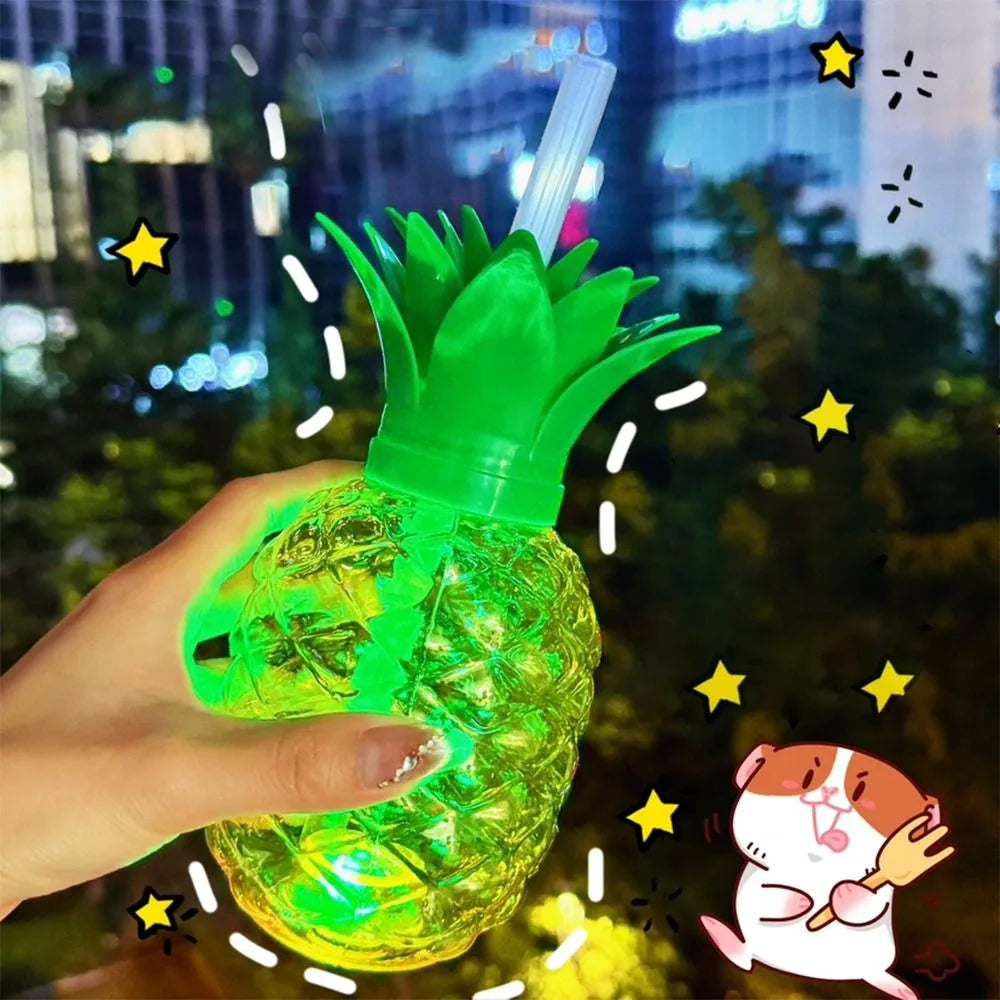 Lovely Cartoon Fruit Straw Cup Strawberry Pineapple Food Grade Plastic Drinkware Tea Milk Juice Multicolor Fruit Cup Summer Peaceful Pleasures Health and Wellness pineapple-light <0.25L