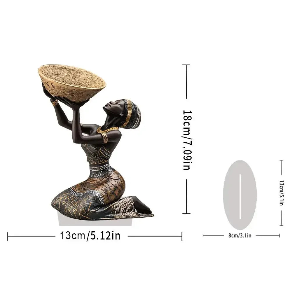 Ethnic Style African Girl Resin Ornament Creative Crafts Home Living Room Desk Vintage Collectible Craft Ornament Decor Peaceful Pleasures Health and Wellness