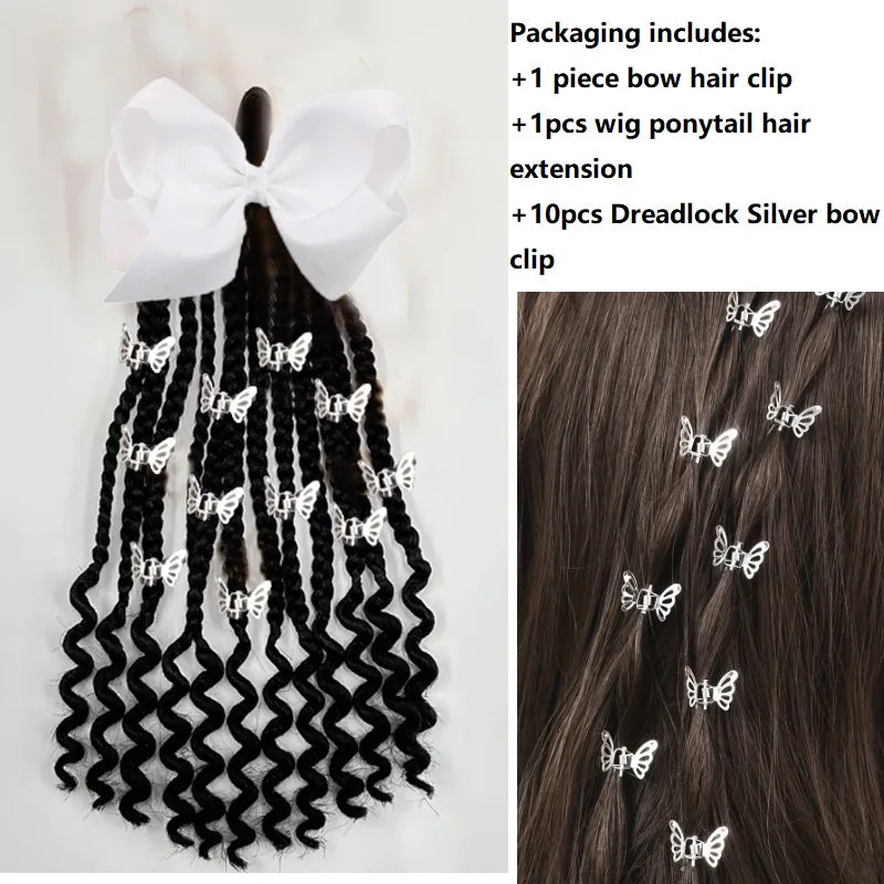 Kid Ponytail Braid Hair Extensions with Curly Ends - Elastic with Butter/ Dreadlock Hair Beads- Protective Hairstyle Detachable Peaceful Pleasures Health and Wellness Dreadlock Hair Bea 2
