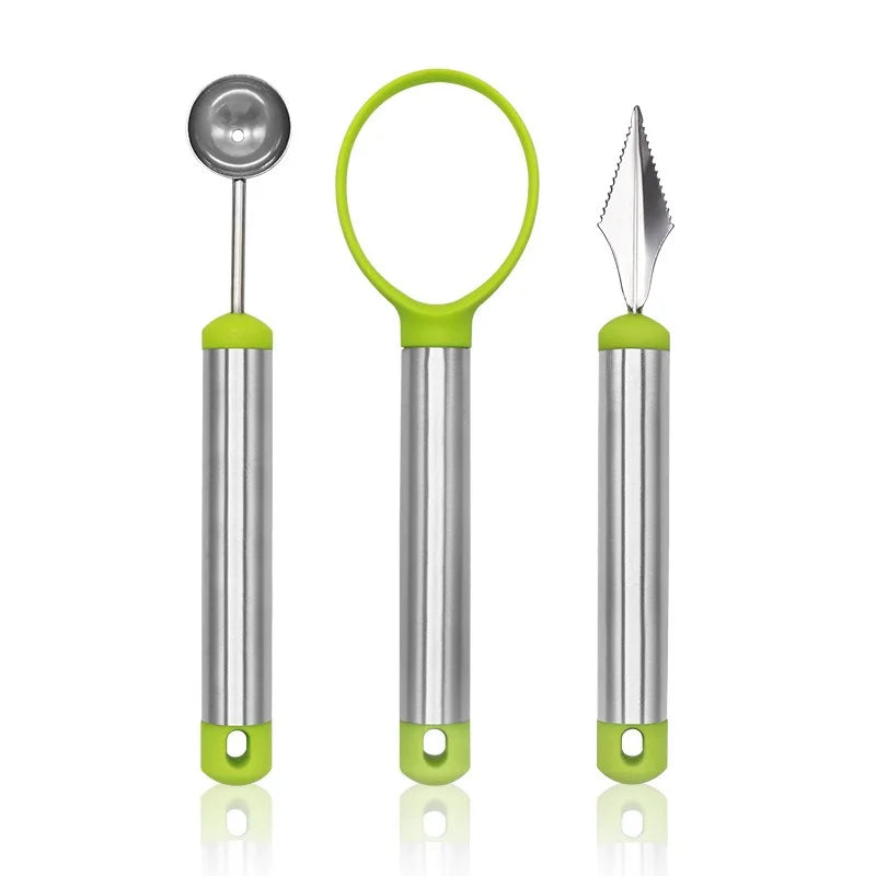 3-Piece Stainless Steel Fruit Tool Set | Watermelon Ball Scoop, Spoon & Carving Tool – Apple Corer & Pulp Separator