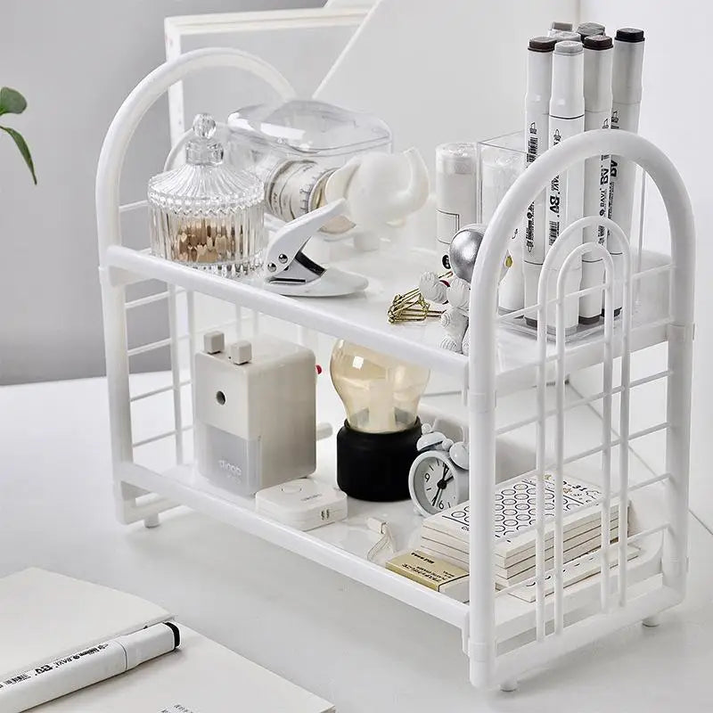Double Layer Multi-Functional Plastic Desktop Organizer Shelf For Cosmetics, Bedroom, And Dormitory Accessories Peaceful Pleasures Health and Wellness
