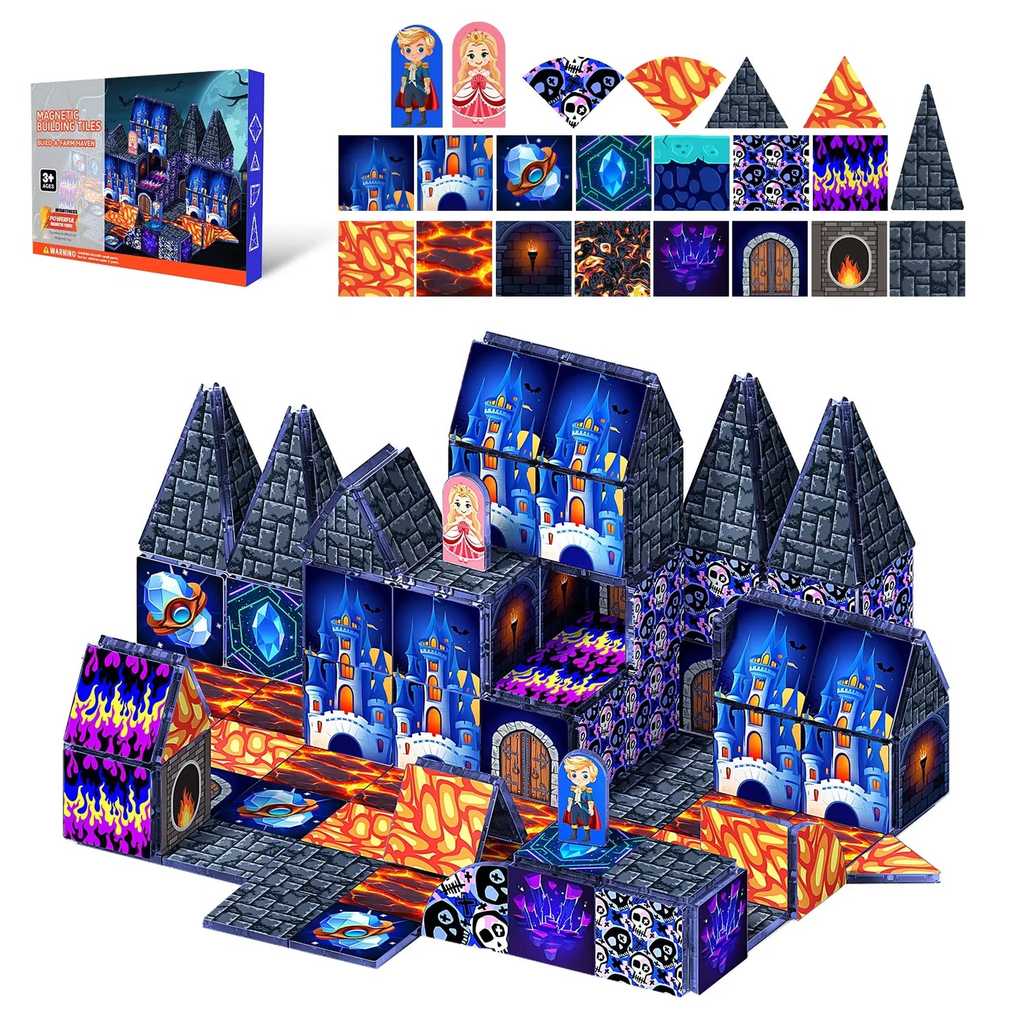 Magnetic Tile Building Block Set Magnet Cube Toddler Kid Toy Sensory STEM Educational DIY Model Children Boy Girl Gifts Birthday Peaceful Pleasures Health and Wellness 52PCS