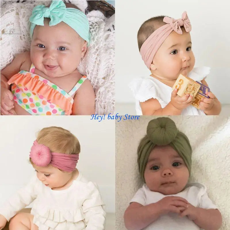 Baby Girls Bow Headbands Set of 3 | Nylon Turban Hairbands