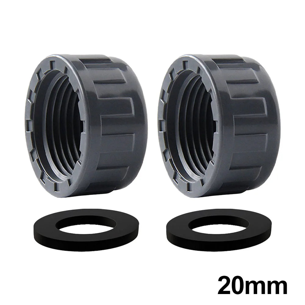 2-Pack PVC Female Thread End Cap 20/25/32mm + Rubber Seals