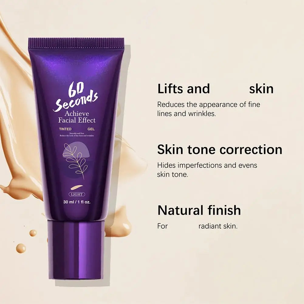 60 Seconds Achieve Facial Effect Tinted Firming Gel Natural Lift Beautify Skin Tone Correction 30ml Hydrate Whiten Makeup Primer Peaceful Pleasures Health and Wellness