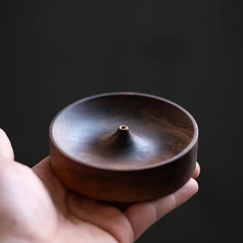 Black Walnut Wood Incense Burner Tray | Handmade Round Holder