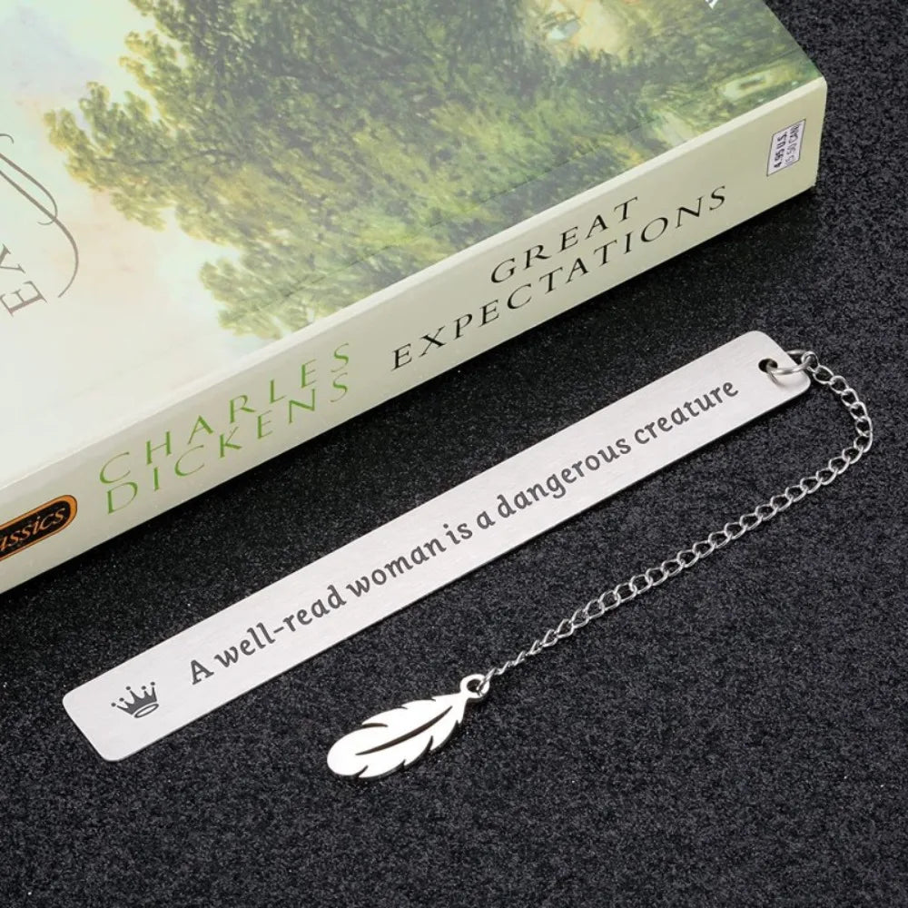 Exquisite Stationery Retro Bookmark Book Label Leaf Pendant Metal Bookmark Cameo a Well-read Woman Page Mark Reading Accessories Peaceful Pleasures Health and Wellness