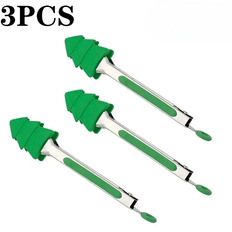 Christmas Silicone Food Tongs | Stainless Steel Kitchen Tongs Set