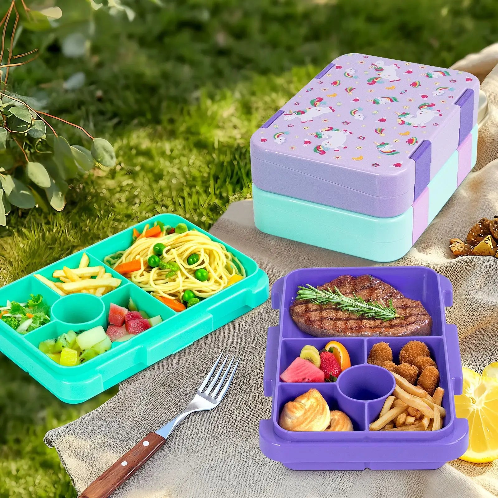 Food Grade Portable Lunch Box Lunchbox School Microwave heating Children Cartoon Bento High-capacity Kid Double Buckle Lunch Box Peaceful Pleasures Health and Wellness