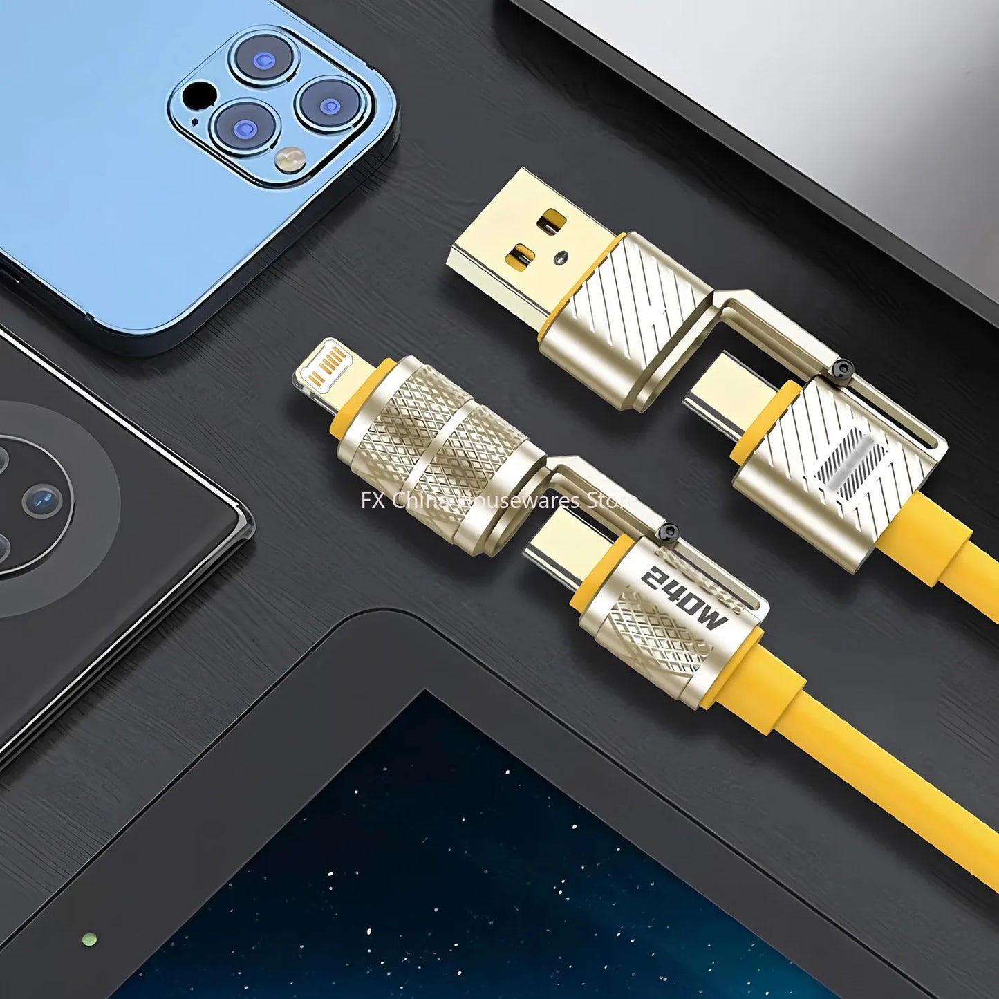 240W 4-in-1 Fast Charging Data Cable Type-C To Type-C Zinc Alloy Cable For iPhone15/16p Samsung Huawei Xiaomi Oppo iphone Peaceful Pleasures Health and Wellness
