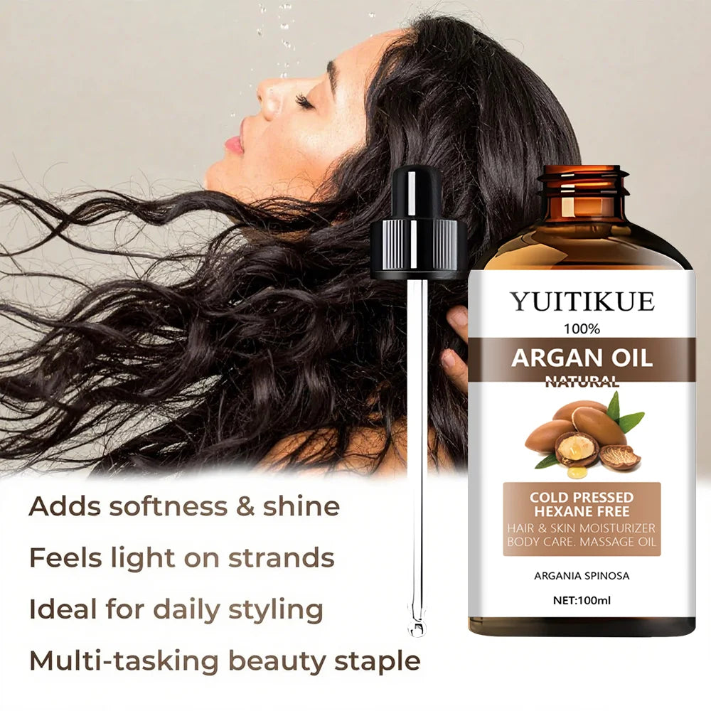 100% Moroccan Argan Oil Serum - Suitable for Hair, Skin, and Body, Enhances Shine and Softness, Multipurpose Moisturizer Peaceful Pleasures Health and Wellness
