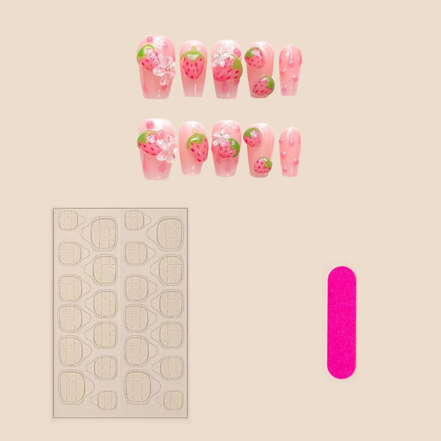 3D Strawberry Press-On Nails | Korean Style Cute Fake Nails Press-On Nails Peaceful Pleasures Health and Wellness
