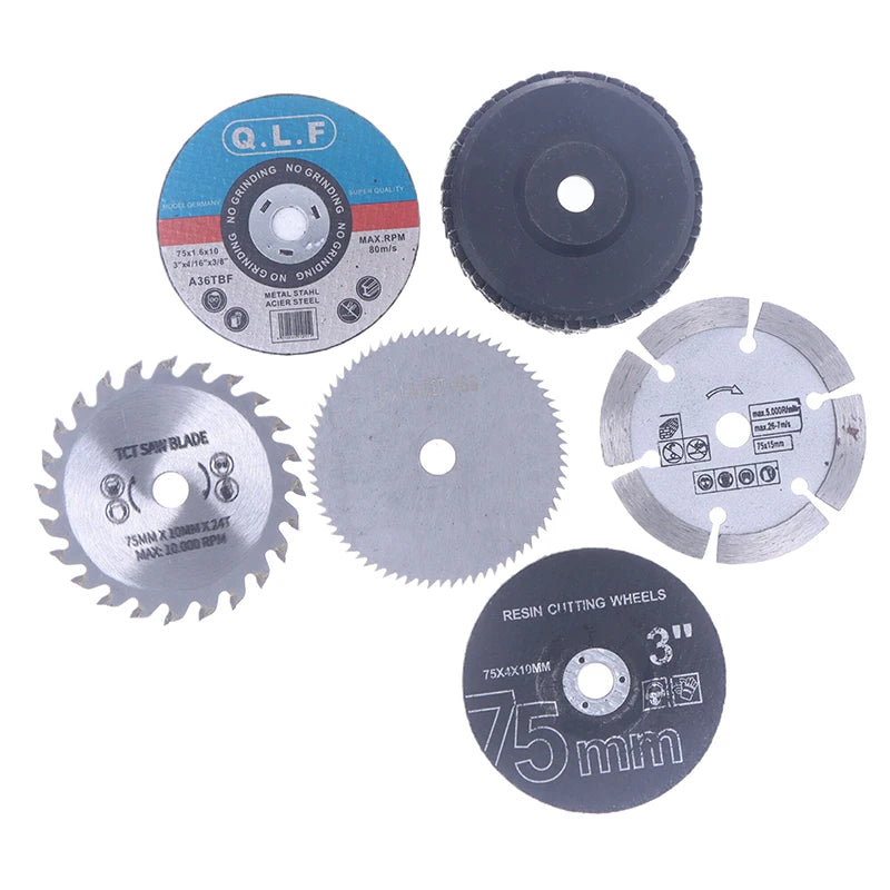 7Pcs 75mm Cutting Disc Set For Hole Angle 10mm Circular Saw Blade Sander Sanding Tool DIY Tile Wood Metal Cutting Disc Peaceful Pleasures Health and Wellness