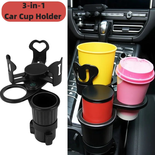 3‑in‑1 Car Cup Holder Expander Adapter 360° Rotatable Dual Cup Holder Built‑in Compass Universal Auto Drink Holder Organizer Peaceful Pleasures Health and Wellness