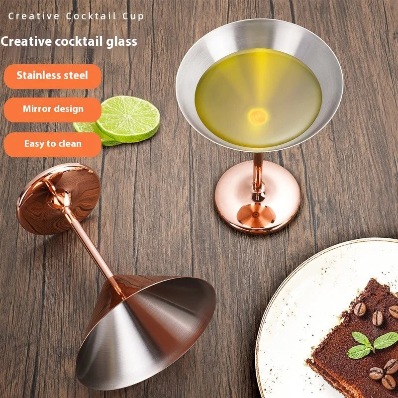 2PCS 304 Stainless Steel Martini Cocktail Glass Champagne Goblet Wine Cup Rose Gold Personalized Design Metal Utensils Peaceful Pleasures Health and Wellness