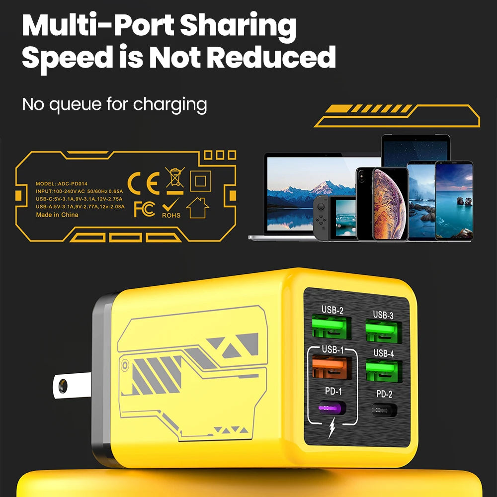 240W Multi Port Fast Charger 4U 2C PD3.0 USB3.0 Super Fast Charging Block with EU/UK/US Plug for iPhone Samsung Laptop Tablet Peaceful Pleasures Health and Wellness