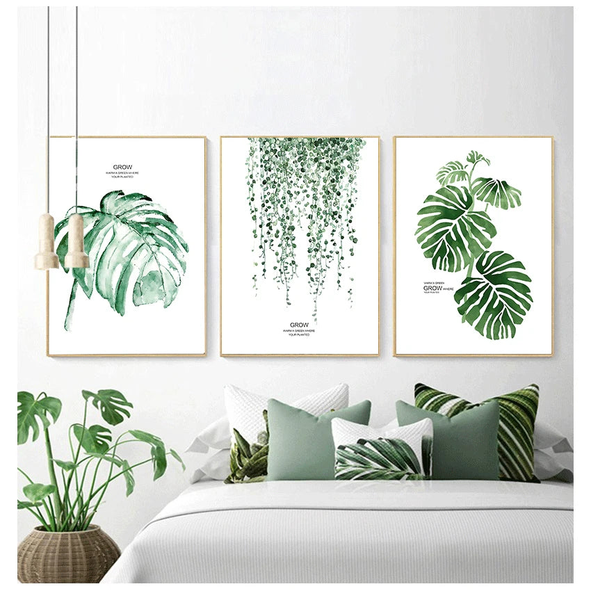Tropical Green Leaves Watercolor Canvas Wall Art Print Canvas Wall Art Print Peaceful Pleasures Health and Wellness