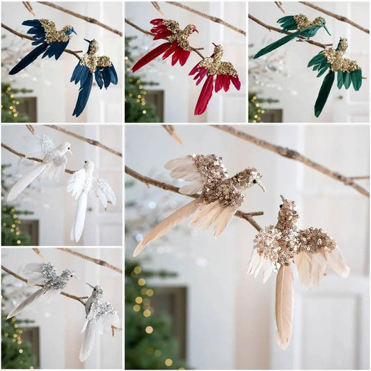Glitter Feather Bird Christmas Ornaments – Set of 2 Christmas Tree Ornament Oasis Select