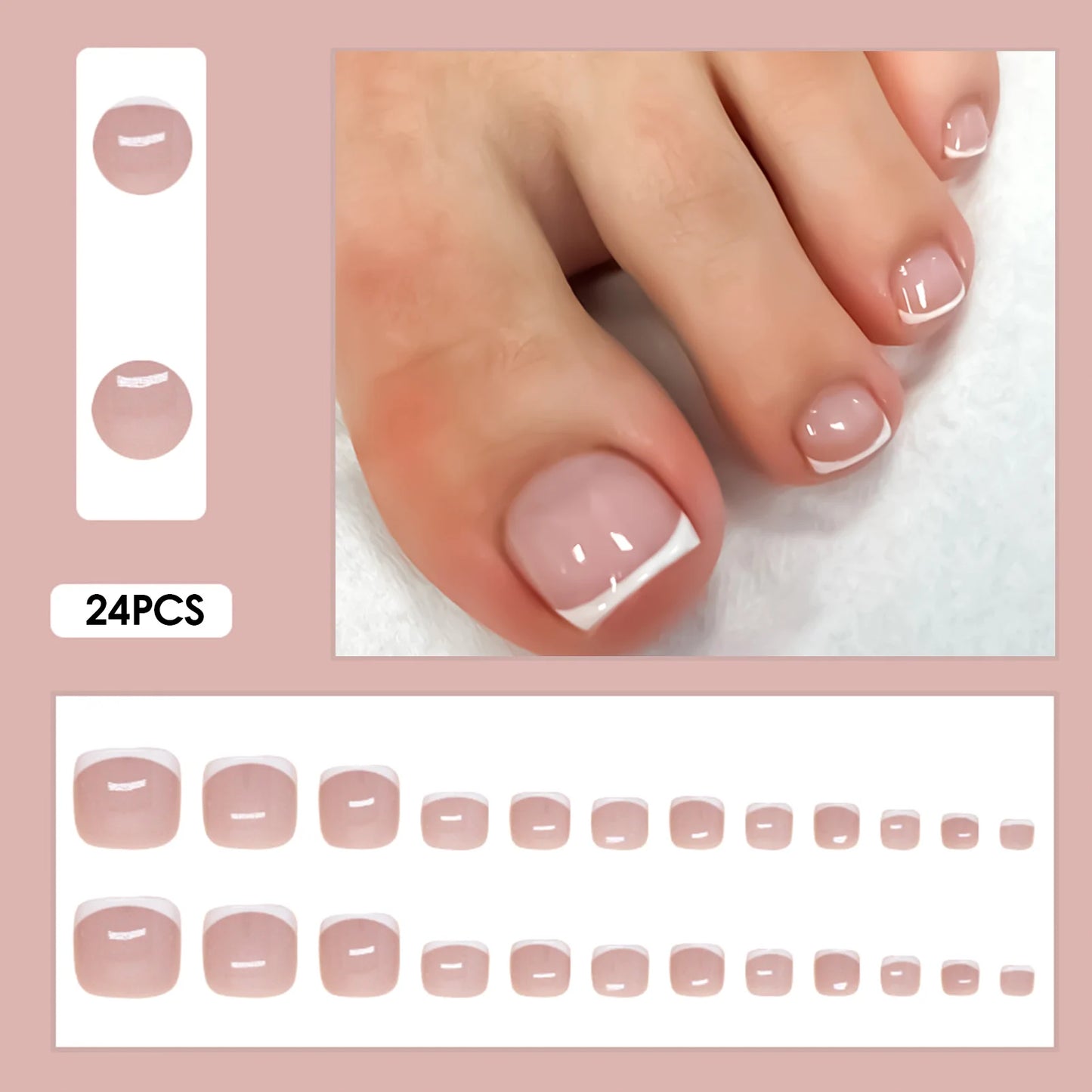 Charming French Tips Press On Nails 24pcs Gentle Pink Square Fake Toe Nails Wearable Nude False Nails Short Women Manicure Nails Peaceful Pleasures Health and Wellness