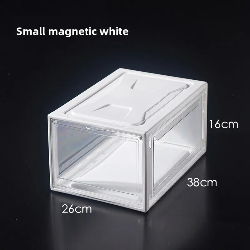 ‌Transparent Assembly Sneaker Organizer Flip Top Basketball Shoe Display Box Showcase Collectibles Unisex Home Décor Essential Peaceful Pleasures Health and Wellness Magnetic S White