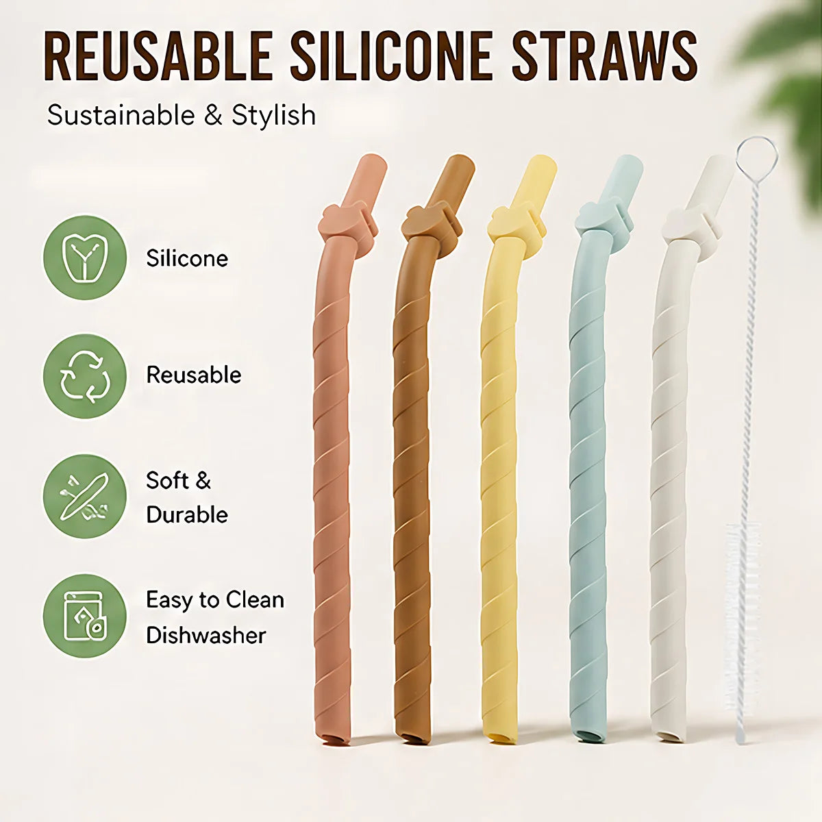 5/10Pcs Reusable Silicone Straw with 1 Cleaning Brush, 6.1inch Long Silicone Straws, Premium Soft Flexible Straw for Tea Juice Peaceful Pleasures Health and Wellness