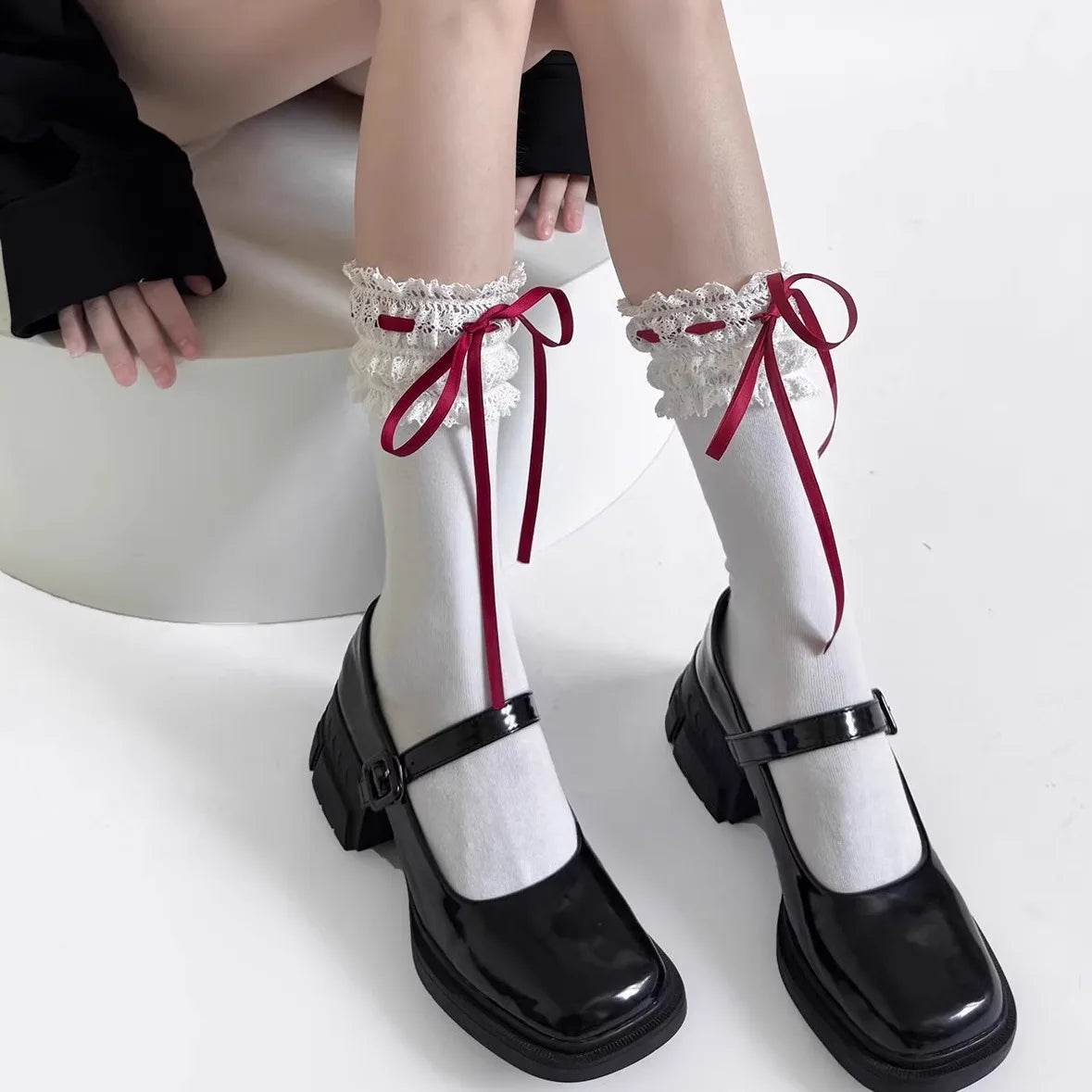 Wide Lace Ribbon Ballet Socks for Women Summer Thin Cotton Bow Mid Tube Socks Lolita Style Cute Breathable Daily Versatile Socks Peaceful Pleasures Health and Wellness A