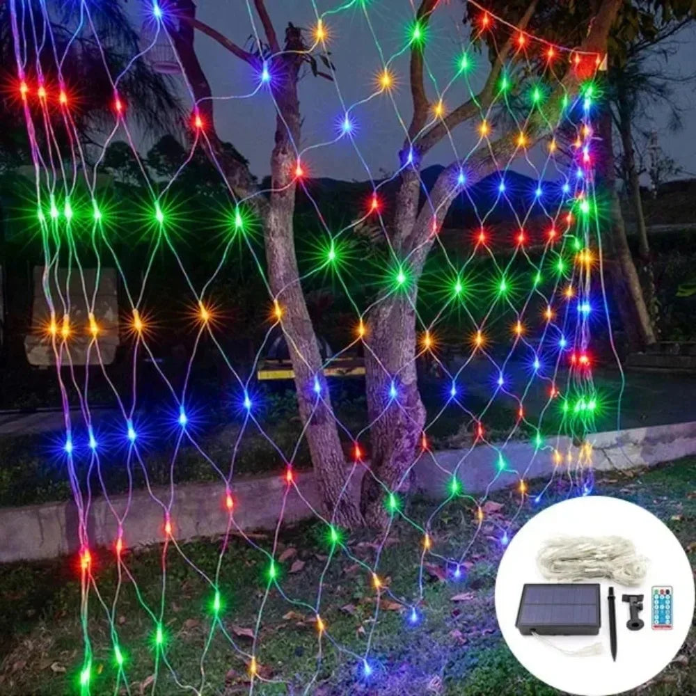 Solar LED Net Curtain Fairy String Lights – Outdoor Waterproof