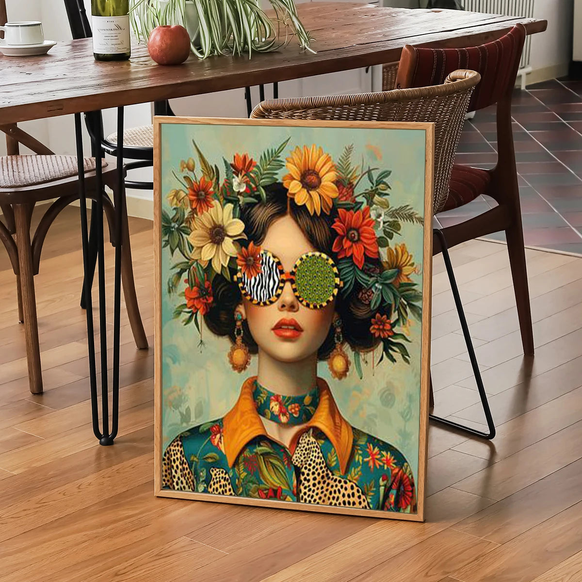 Nordic Boho Fashion Glasses Woman With Flowers Wall Art Canvas Painting Butterfly With Girl Portrait Poster Prints Mural Picture Peaceful Pleasures Health and Wellness