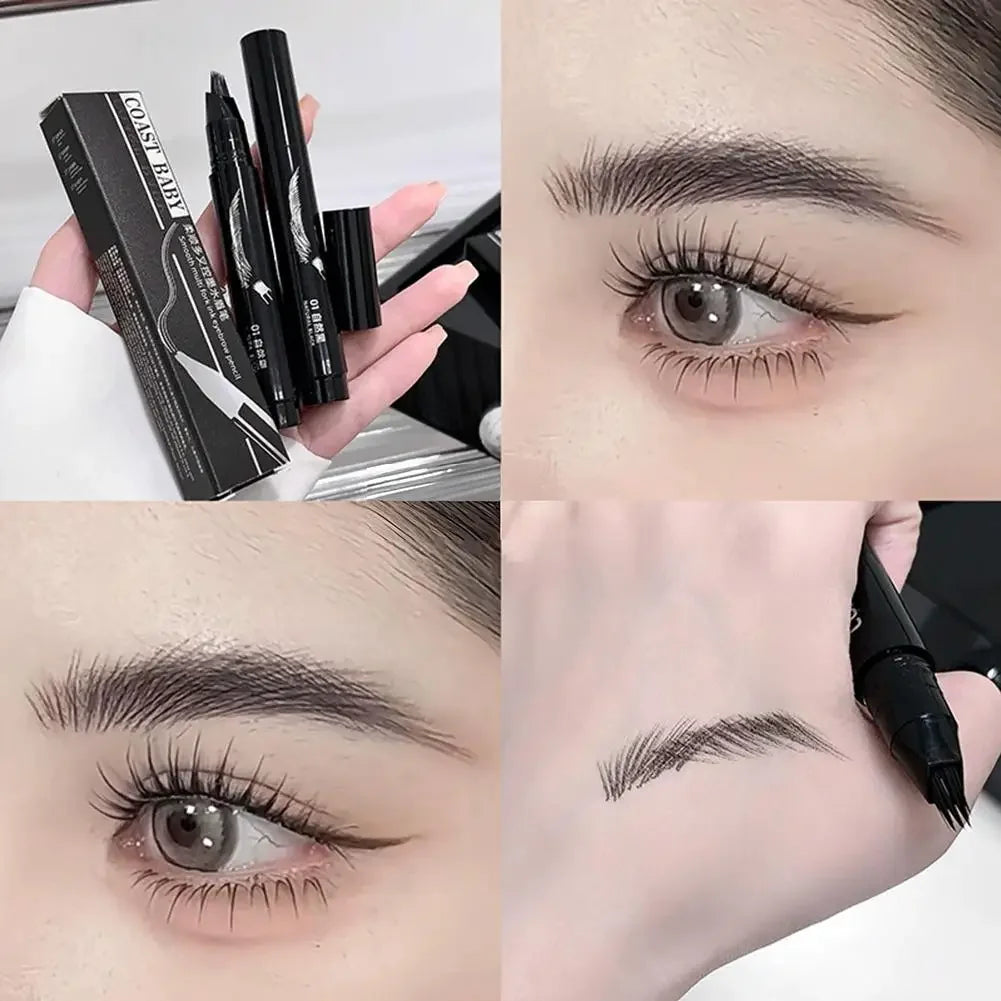 Multi-Fork Wild Eyebrow Pen,3D Waterproof Microblading Eyebrow Pen 4 Fork Tip Tattoo Pencil, Precise Natural Liquid Eye Brow Pen Peaceful Pleasures Health and Wellness 01 black