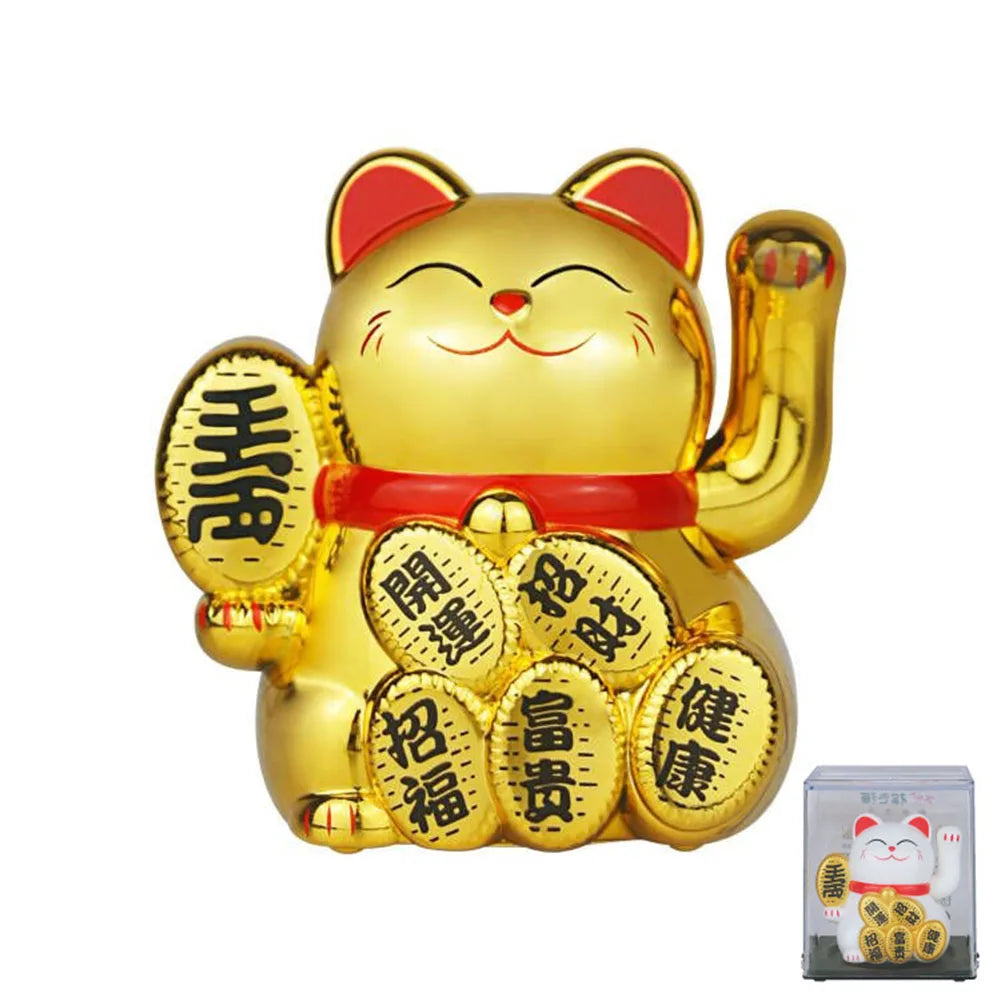 Lucky Cat Ornament Solar Car Waving Bonsai Decoration Home Feng Shui