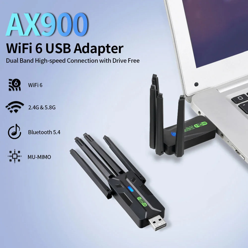WiFi 6 AX900 USB Adapter Bluetooth 5.4 Dual Band 2.4G 5G 4 Antennas WiFi6 USB Network Receiver Dongle Driver Free Win 10/11 Peaceful Pleasures Health and Wellness
